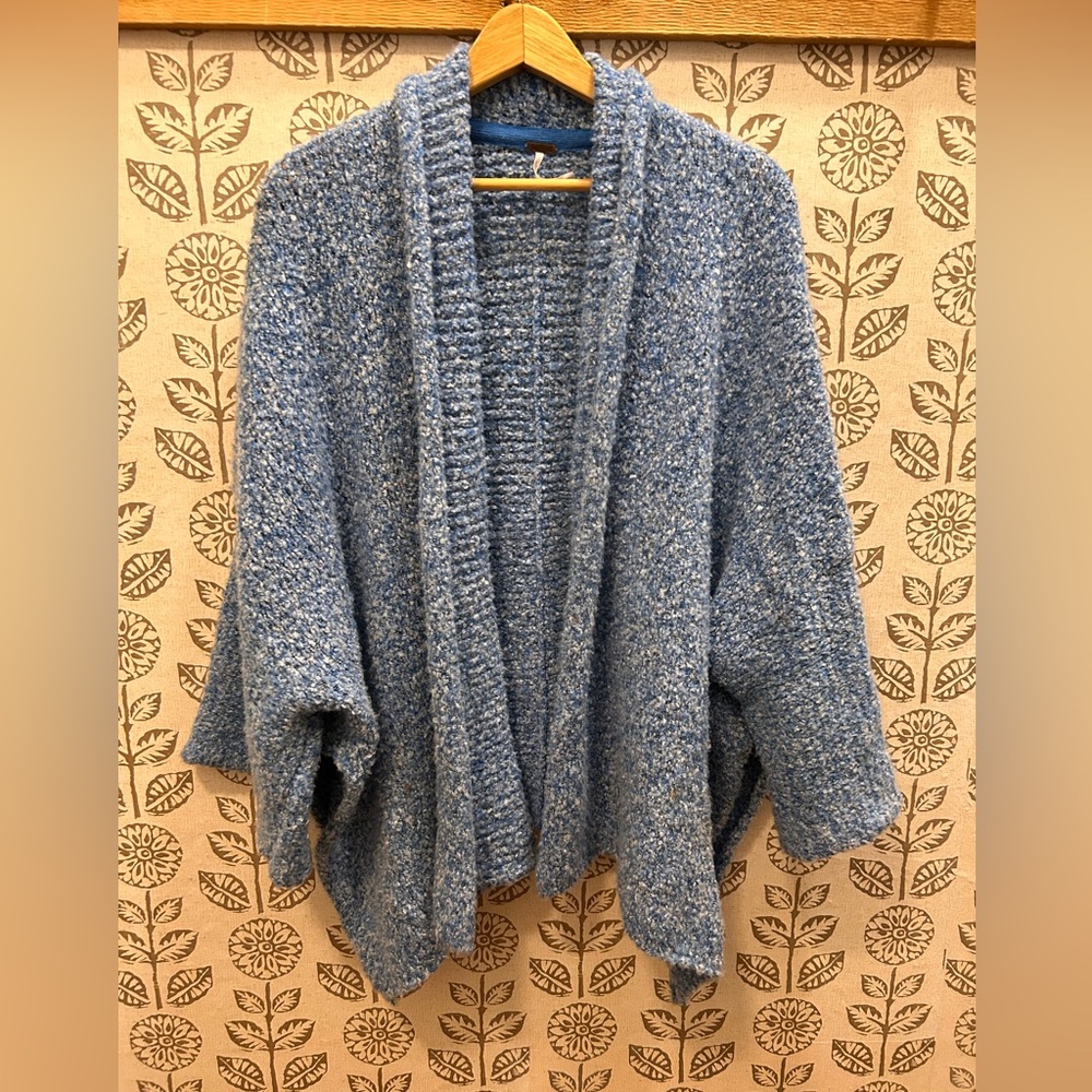 Free People Textured Blue Poncho Sweater